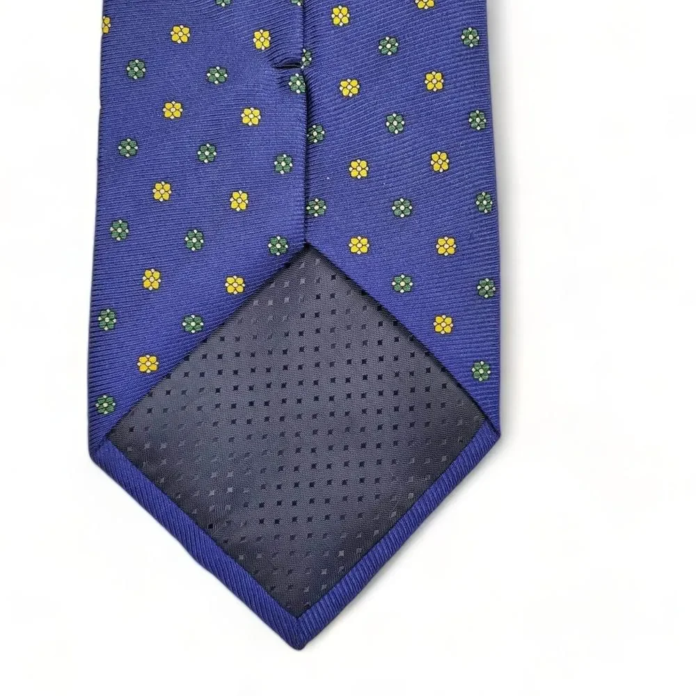 Trevisan Venezia 100% Silk Tie Blue Yellow Green Floral Polka Dot Made In Italy